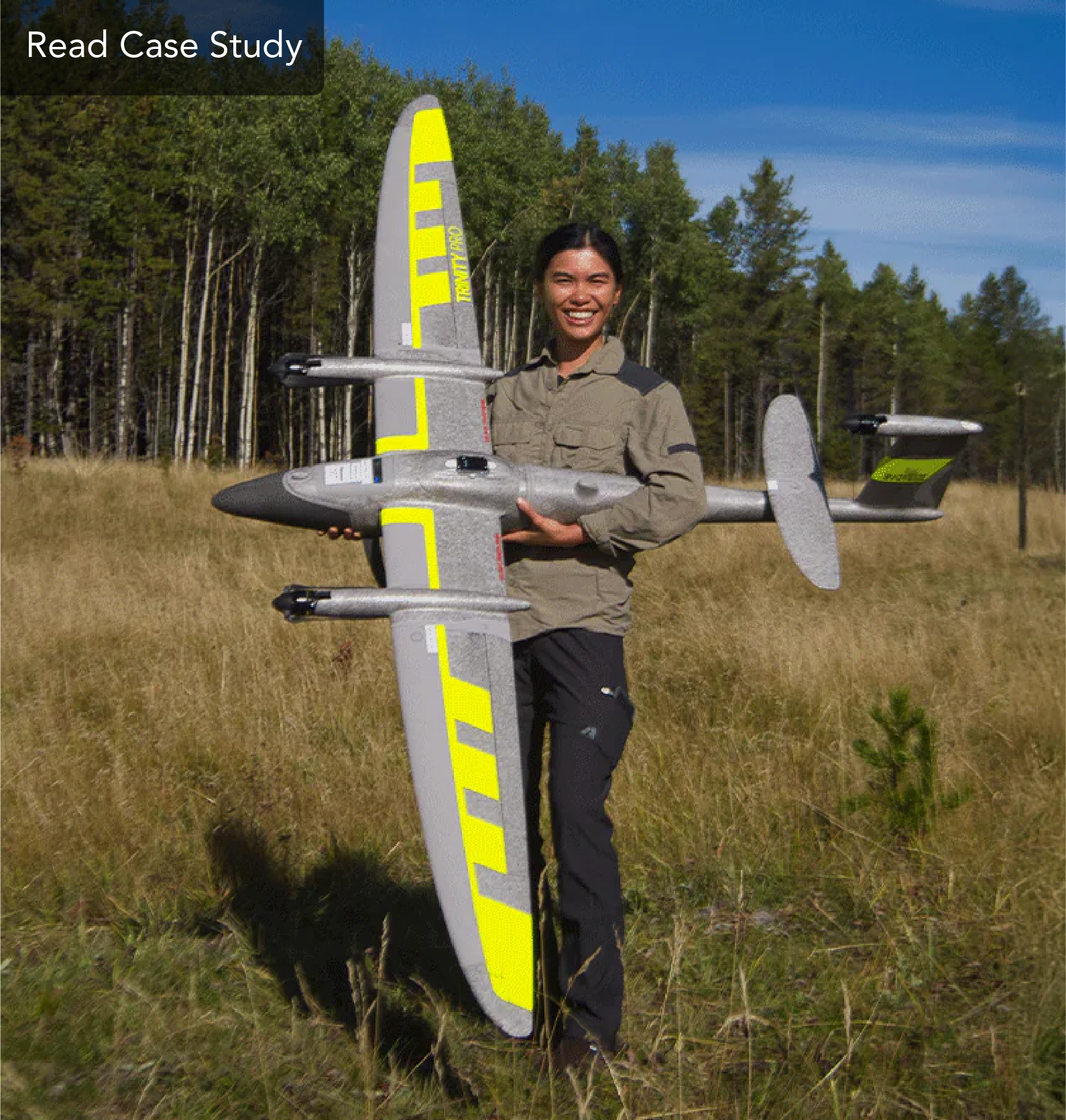 Case Study Banner of a women holding a VTOL drone